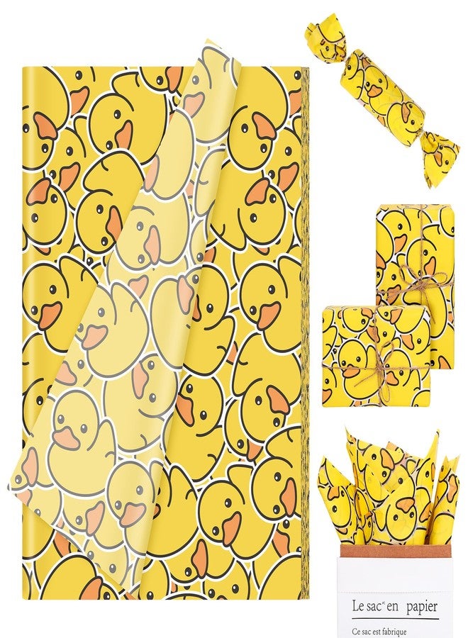 FYSUIMU 100 Sheets Rubber Duck Tissue Paper Yellow Cartoon Duck Gift Wrapping Paper Cute DIY Art Crafts Tissue for Birthday Baby Shower Holidays, 13.8 x 19.7 Inch - Image 1
